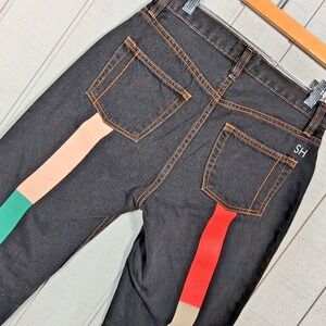 Still Here Women's Size 0 Black Rainbow Paint High Straight Jeans‎ Pants EUR 24